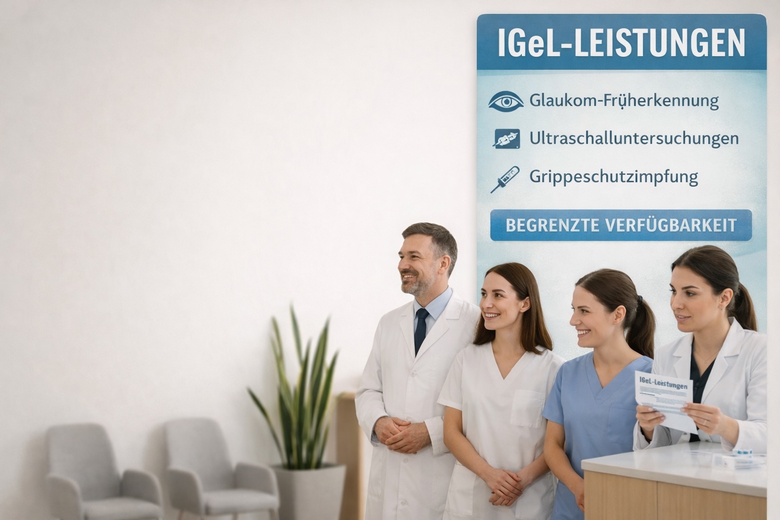 Modernes Wartezimmer mit Bildschirm und Empfang